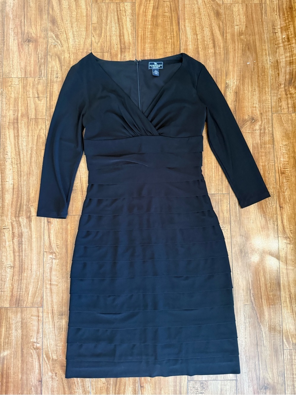 American Living Women’s Black V Neck Midi Sheath Dress Size 2